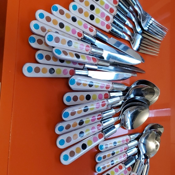 Philipala 20 Pc Rose Gold /Silver Polka Dot Flatware Set 4  Polka Dot Flatware